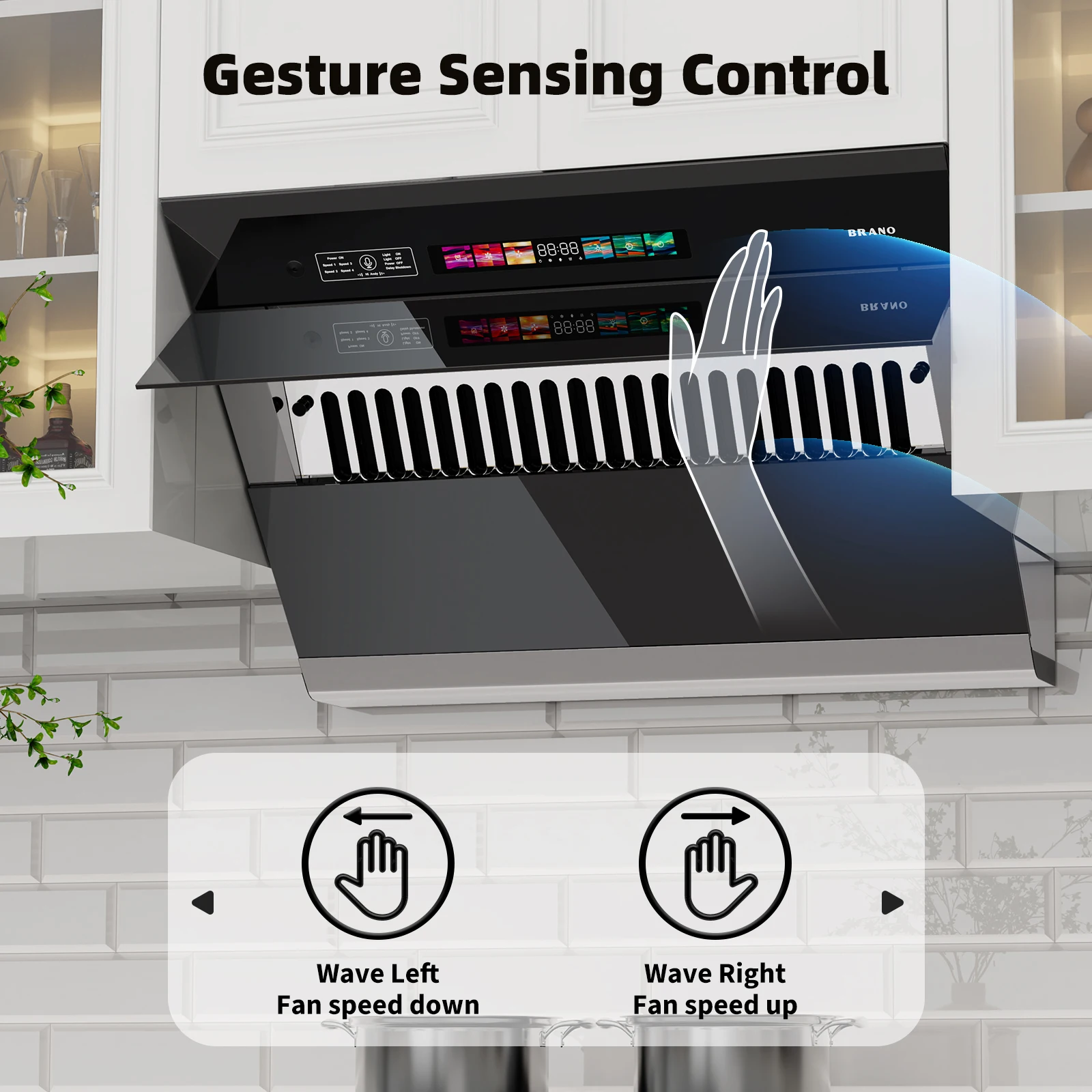 Range Hood 30/36 inch with 900CFM, Voice/Gesture Sensing/Touch Control Panel, Unique Side-Draft Design for Under Cabinet Modern