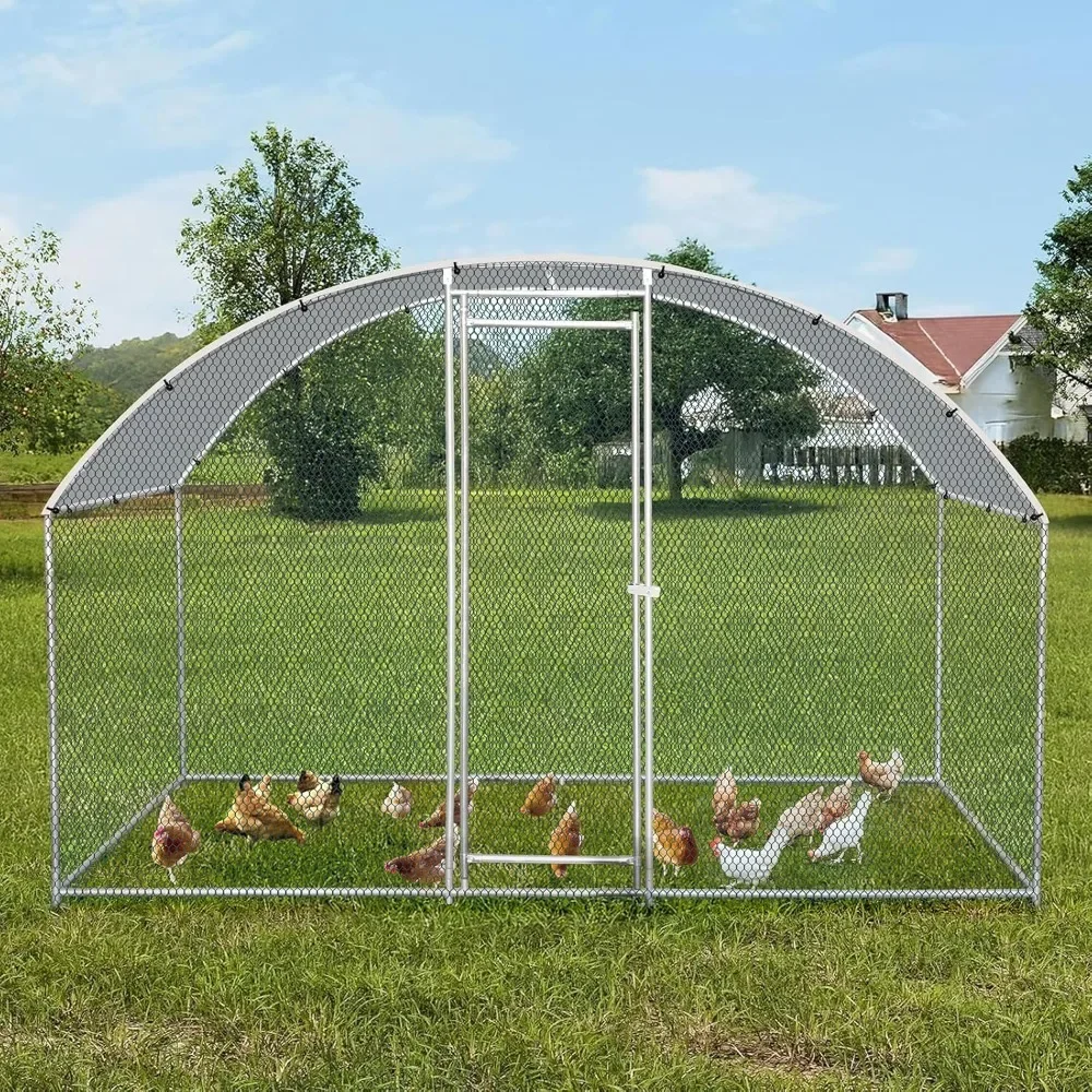 

Large Metal Chicken Coop, Spacious Chickens Poultry Cage with Waterproof & Anti-UV Cover, Walk-in Chicken Pen Outdoor