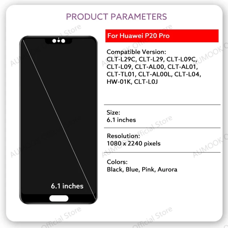 6.1 "OLED dla Huawei P20 Pro wyświetlacz LCD ekran dotykowy Digitizer zgromadzenie CLT-L29 CLT-L09 CLT-AL00 HW-01K wymiana ekranu LCD — zdjęcie produktu 2