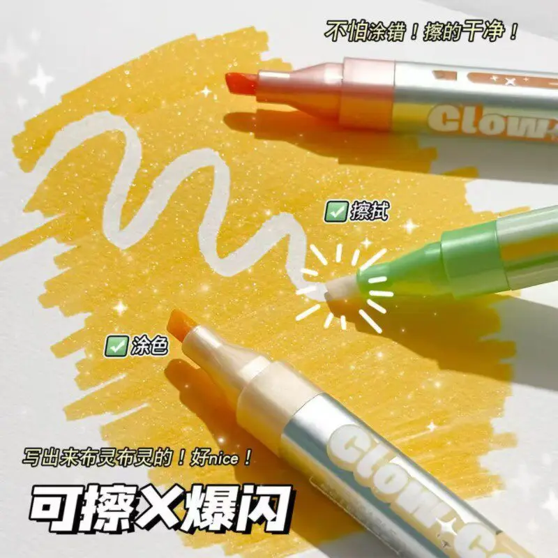 6 Pcs Erasable Flash Stacked Color Highlighter Student Color Marker Scribing Marker Highlighter Marker Pens Highlighters