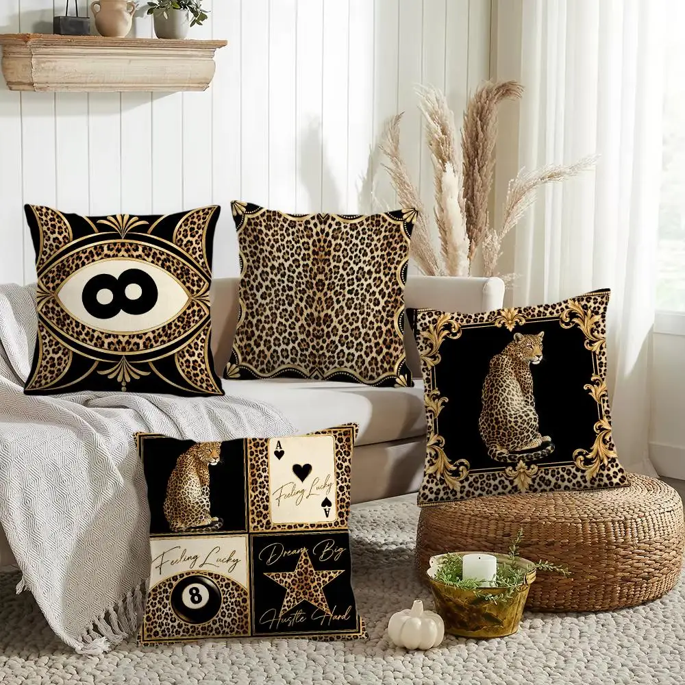 Leopard Script Cushion Cover Silky Short Plush Invisible Zipper Dustproof Sofa Pillow Case for Home Decor