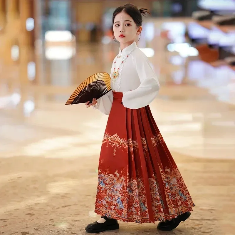 Girl's Suit Horse Face Skirt 2024 New Children's Ming Tang Suit Ancient Costume Hanfu Spring Autumn Dance Performance Clothes