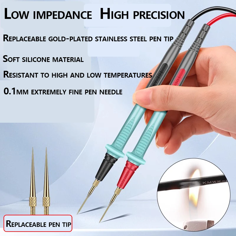 Stainless Steel Multimeter Pen Silicone Test Leads Set 0.1mm Replaceable Gold Plated Probe For Digital Multimeter