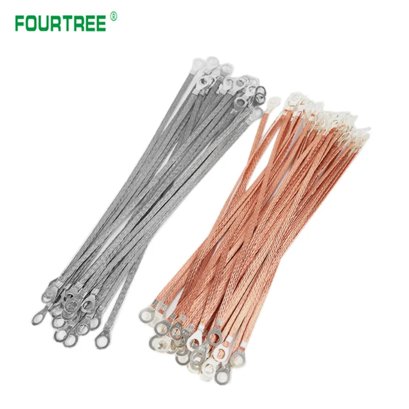 100PCS Copper Braid Jumper Cable Bridge Ground Wire Tin-pated Copper Wire Soft Connection Customized Box Ground Cable Hole 8mm