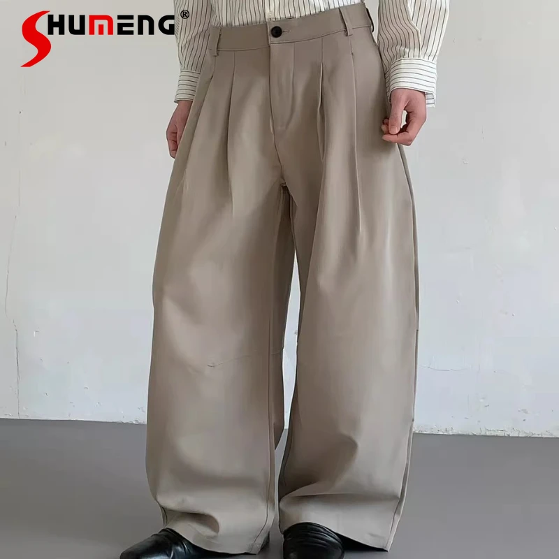

Fashion Solid Color Trousers Men's 2026 Spring High Waist Straight Trousers Male Handsome Simple Loose Comfort Wide-leg Pants