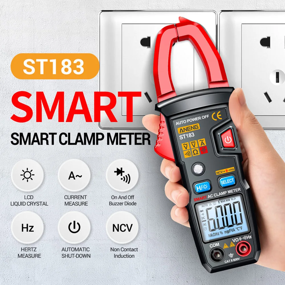 ST181/ST182/ST183 Digital Clamp Meter DC/AC Current 4000 Counts Multimeter Ammeter Voltage Tester Car Amp Hz Capacitance NCV Ohm