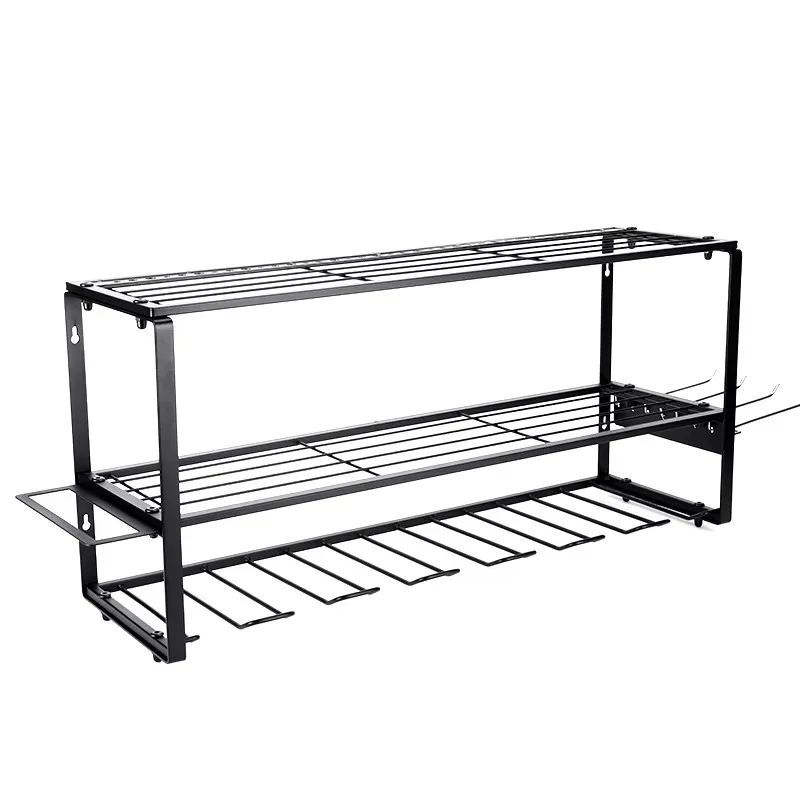 مخصص الثقيلة الطاقة 3 طبقة أداة المنظم جدار جبل المعادن المرآب الرف 7 الحفر شماعات تخزين الرف