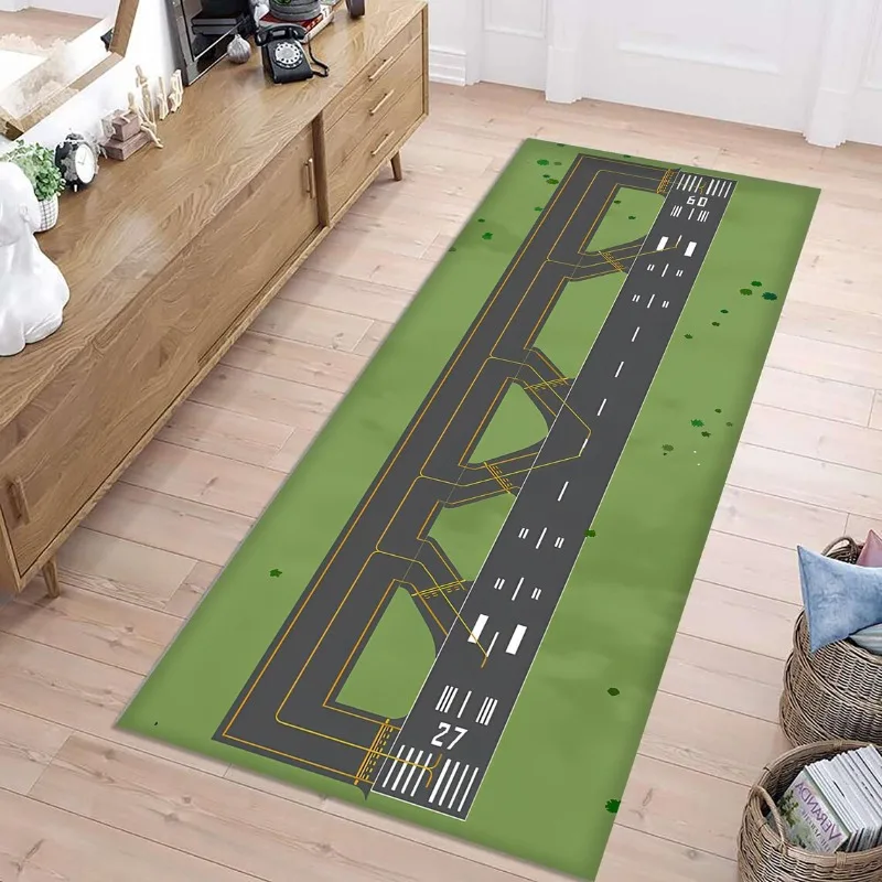 Runway Runner Rug Terminal Rail Road Carpet Green Grass Road Carpet Children's Climbing Mat Home Decoration Rug