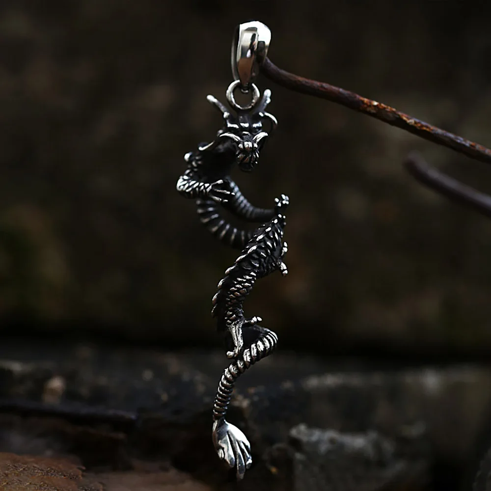 Vintage 316L Stainless Steel Dragon Sword Pendant Necklace For Men Women Punk Biker Domineering Amulet Jewelry Gift Dropshipping