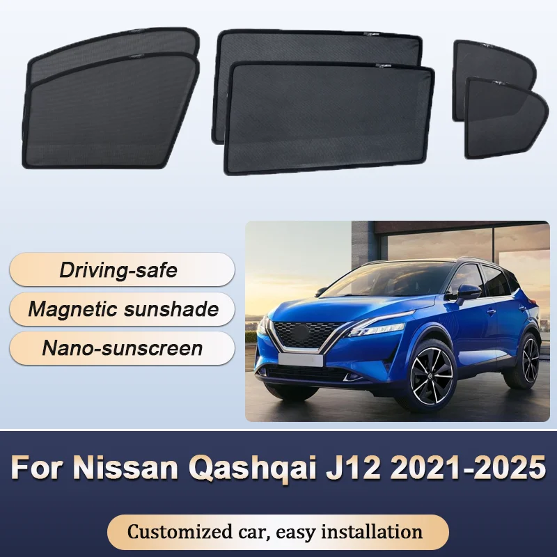 Sun Shades For Nissan Qashqai J12 e-Power 2021-2025 Sunshades Magnetic Heat insulation Mesh Window Curtain Visor Car Accessories
