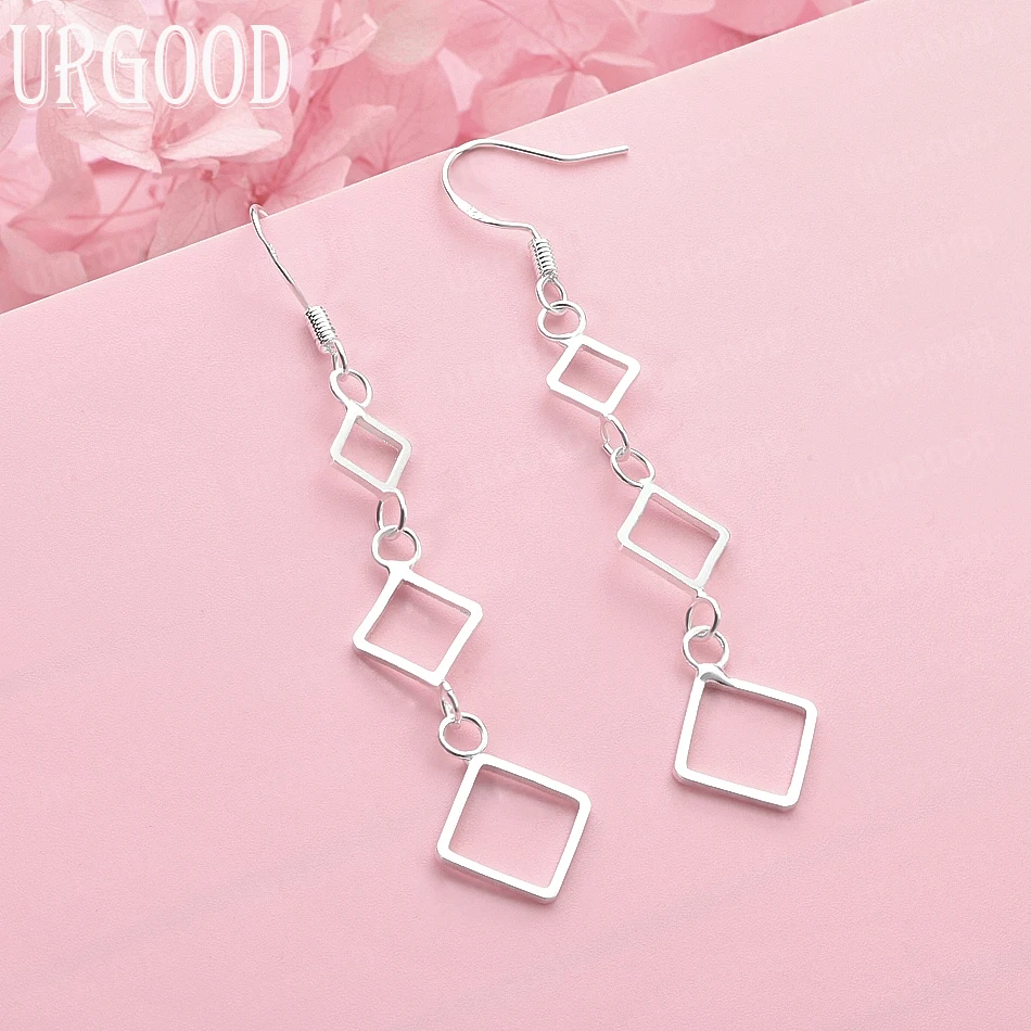 925 Sterling Silver Multi-Layered Square Chain Tassels Earrings Women Fashion Gift Party Engagement Wedding Charm Jewelry