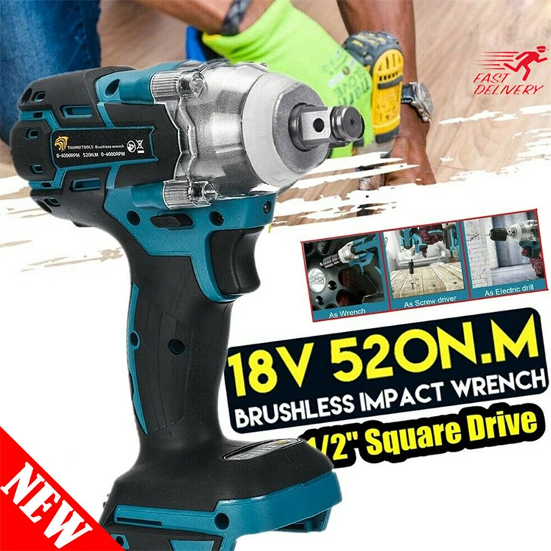 18V Brushless Electric Impact Wrench Hand Drill Installation 1/2 Socket Wrench 520Nm for Makita Battery Wrench Power Tool