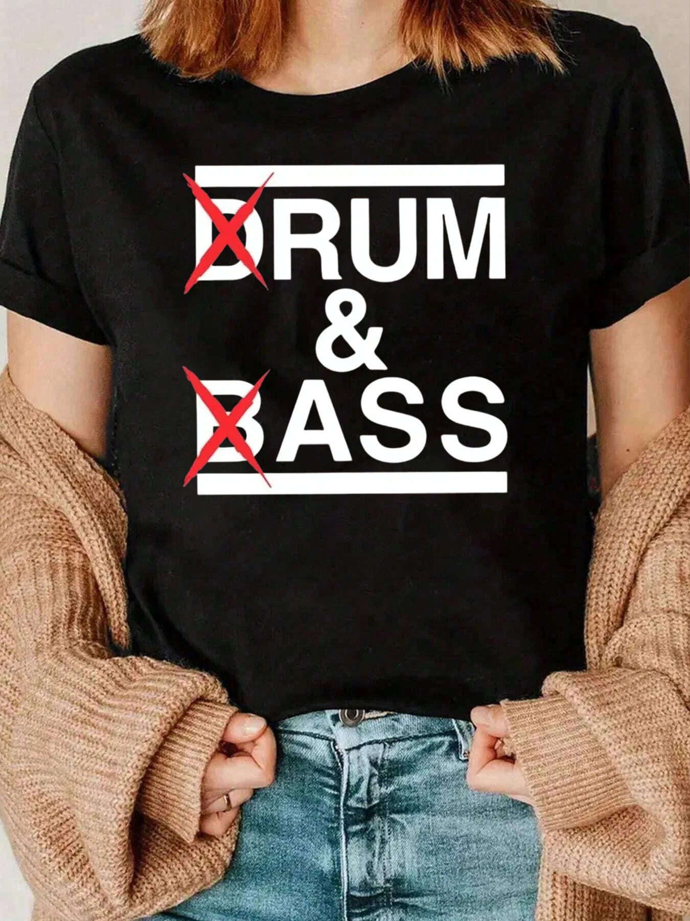 

Drum And Bass Crossed Out Print T Shirt Casual Streetwear For Music Lovers 220g