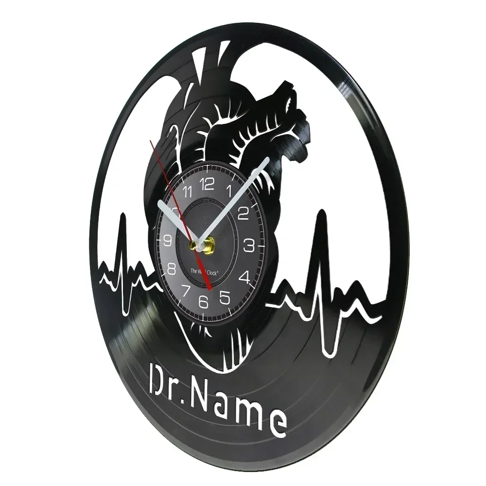 Personalized Cardiologist Name Vinyl Record Wall Clock Cardiac Resuscitation Medical Hospital Logo Decoration Surgeon Nurse Gift