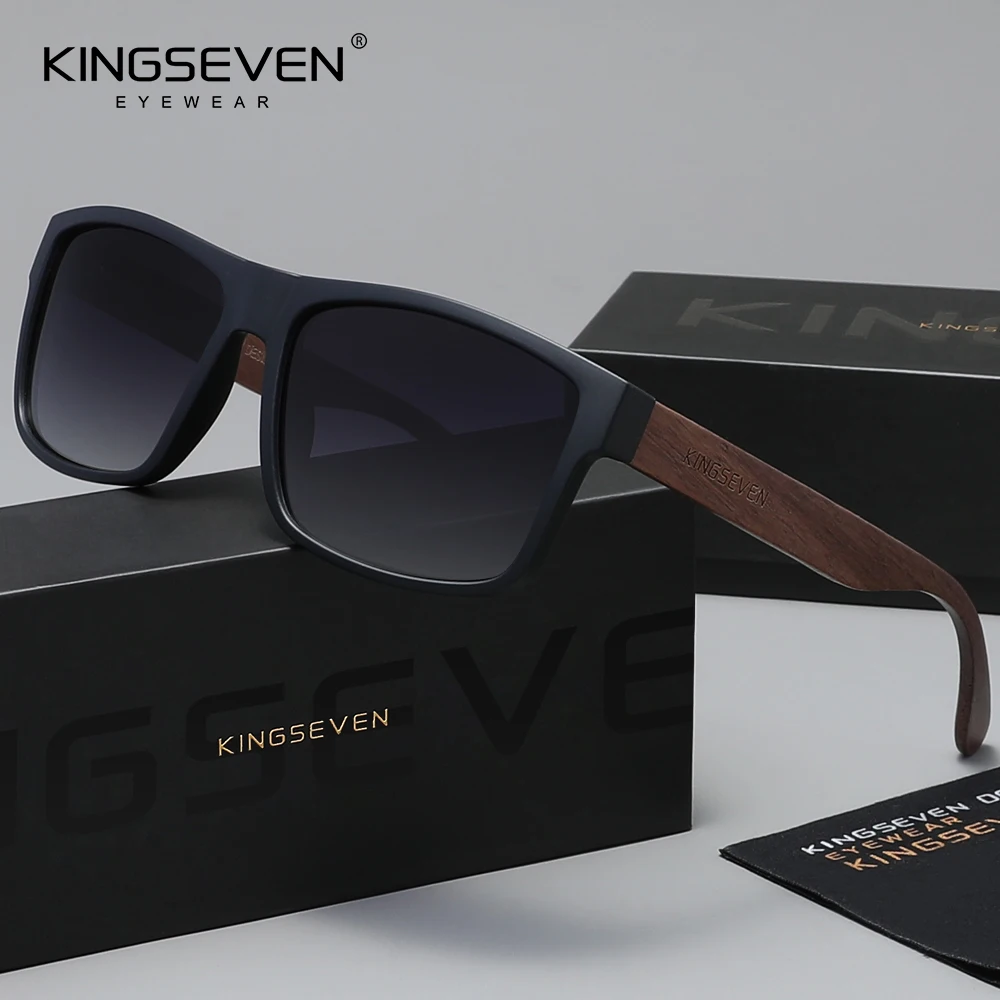 KINGSEVEN Wooden Frame Sunglasses Polarized Rectangle Walnut Woman UV400 Accessory Eyewear