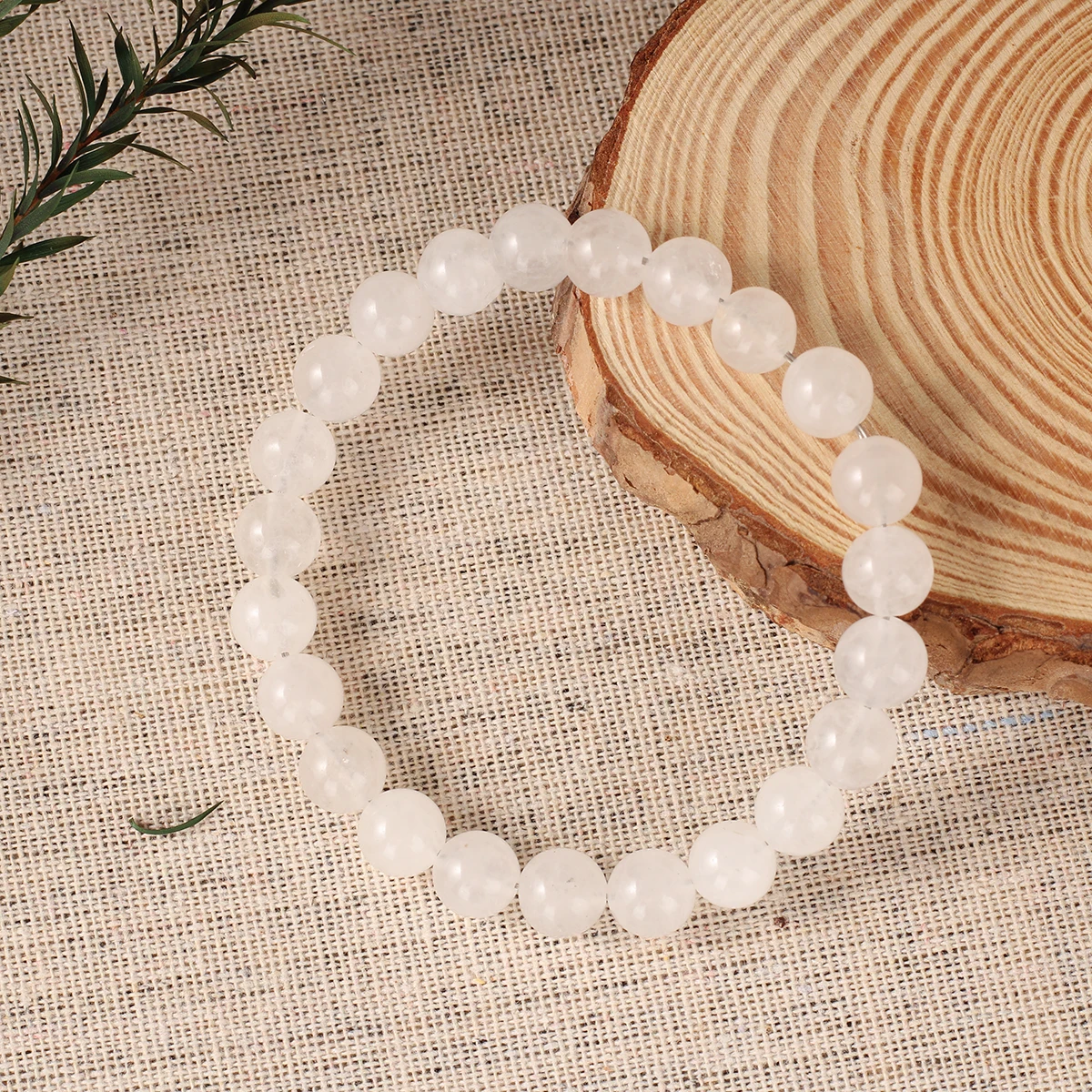 White Quartz Bracelet Women Men Healing Energy Crystal Bead Bangles Natural Stone Clean-Up Jewelry