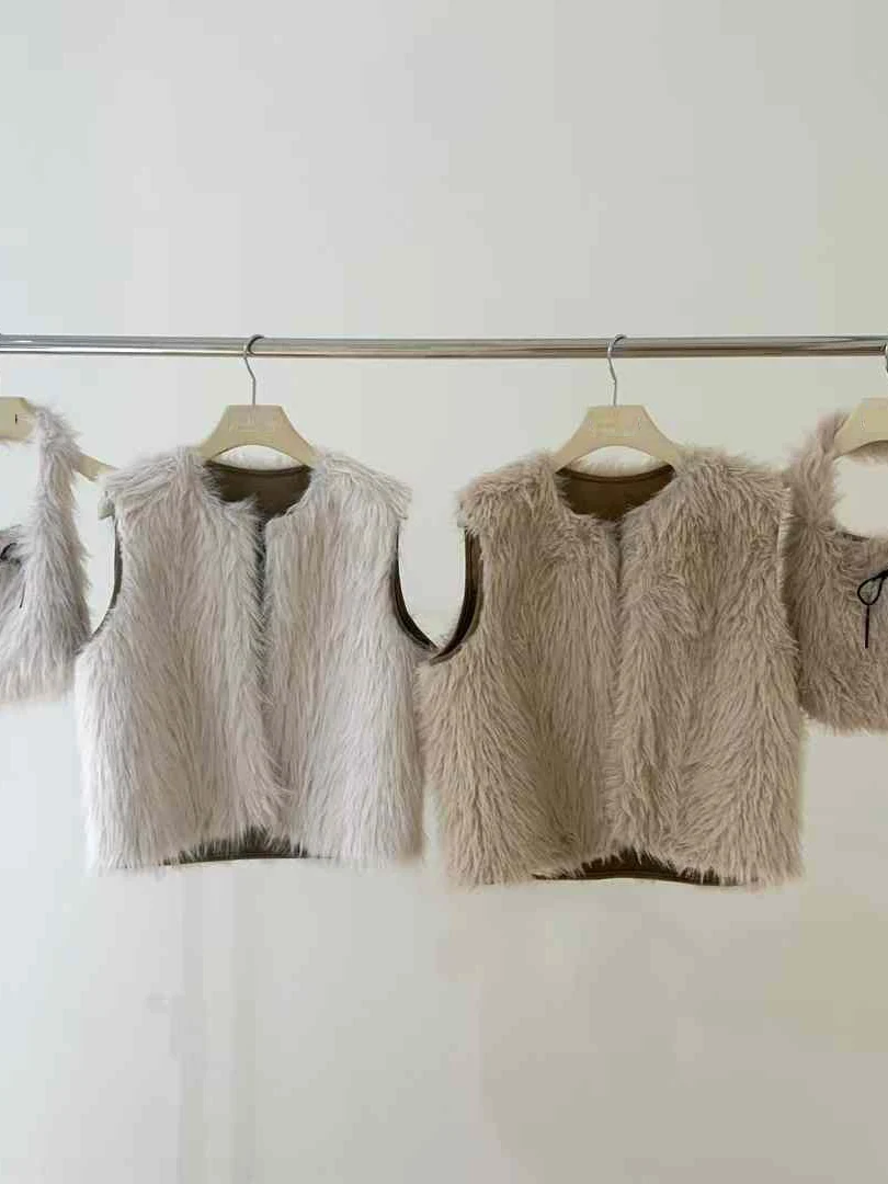 Coreano Sle Cute Agel Design Fluffy Svel Gilet caldo Set con borsa con nodo Faion Fce foderato alla moda da donna