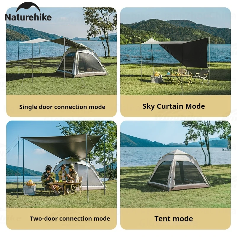 Naturehike Automatic Tent 150D Black Coated 3-4 Person Waterproof Family Outdoor Camping Picnic Park Tent with Sunscreen Canopy