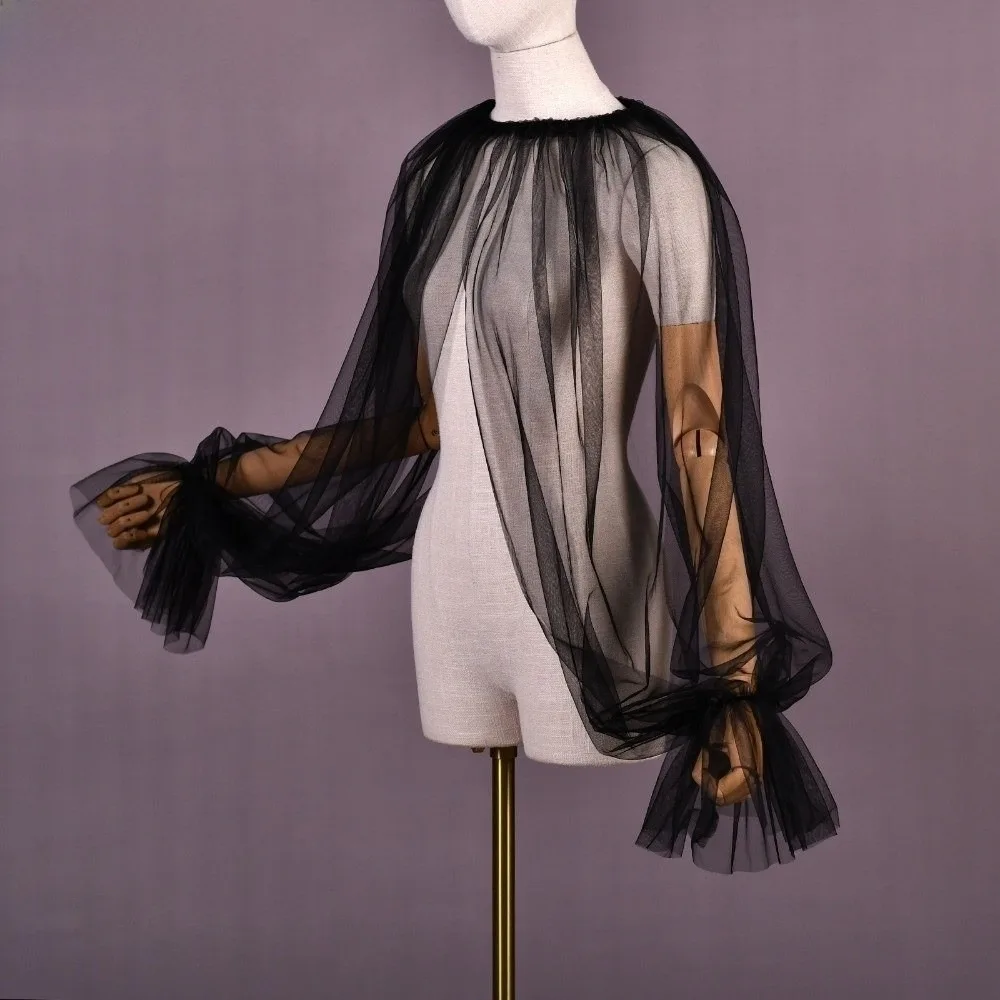Elegant Puff Sleeve Long Puff Sleeve Blouse Lightweight Solid Half Top Blouse Detachable False Collar Wedding