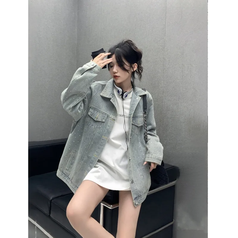 

Spring Autumn New Women's Korean Hot Drill Denim Jacket Loose Basic Coat Female Design Sense Heavy Industry Tooling Jackets