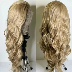 Glueless 26â Long Soft Ash Blonde Deep Wave Lace Front Wig For African Women Synthetic Fiber Hair Daily
