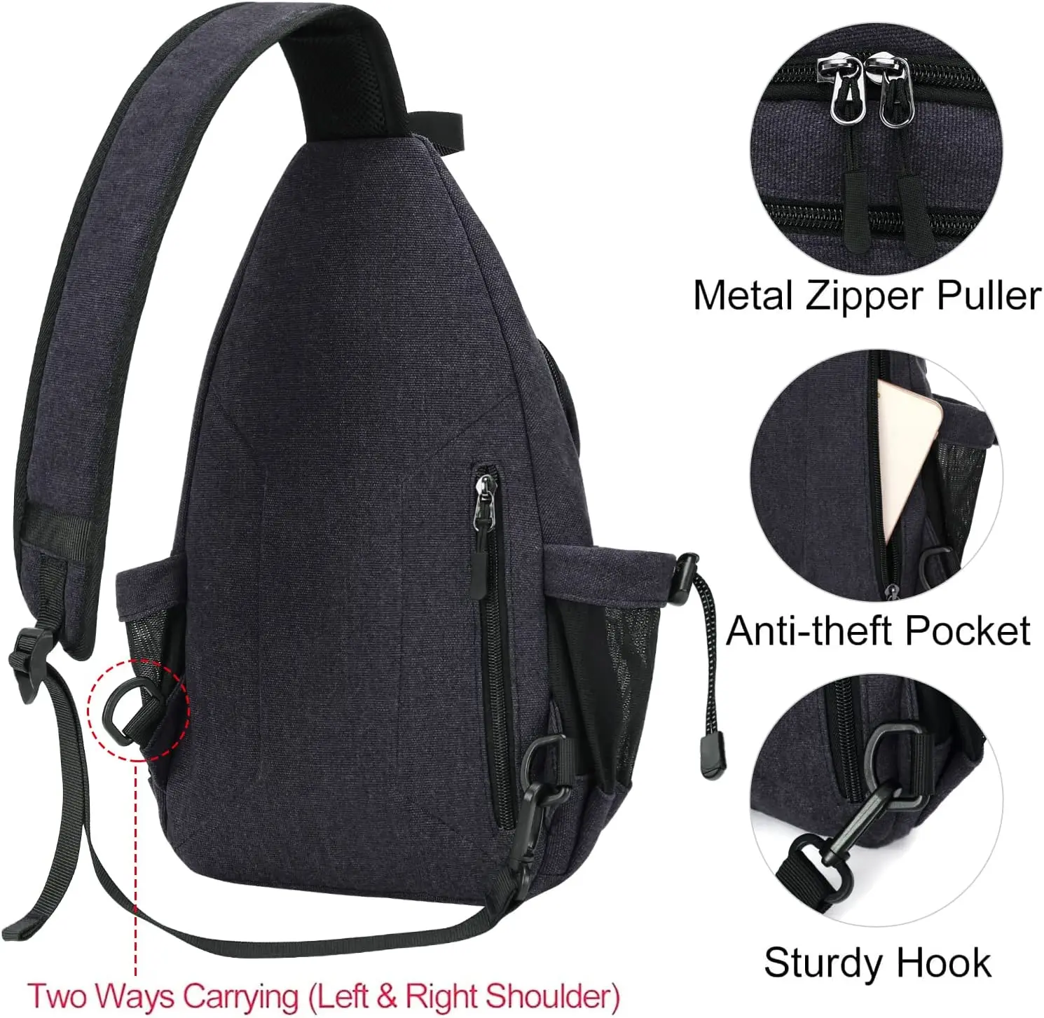 Sling Backpack Bag for Men's Women Outdoor Travel Unisex Canvas Crossbody Hiking Daypack Bag with Anti-theft Pocket Chest Bag