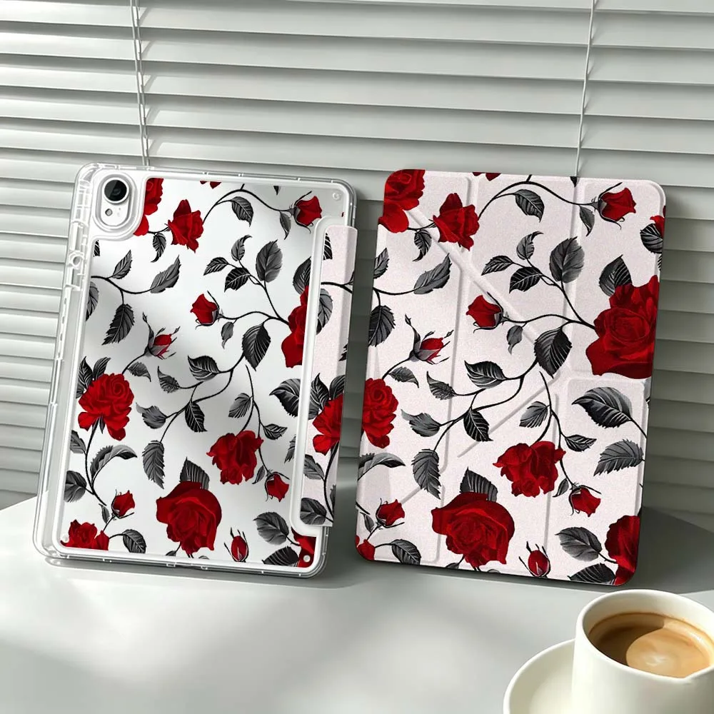 Red Rose Black Leaves For Huawei MatePad Pro SE Honor Pad 9 V9 GT X9 10.8 11 13.2 inch Pro 3Y Tablet Case Cover