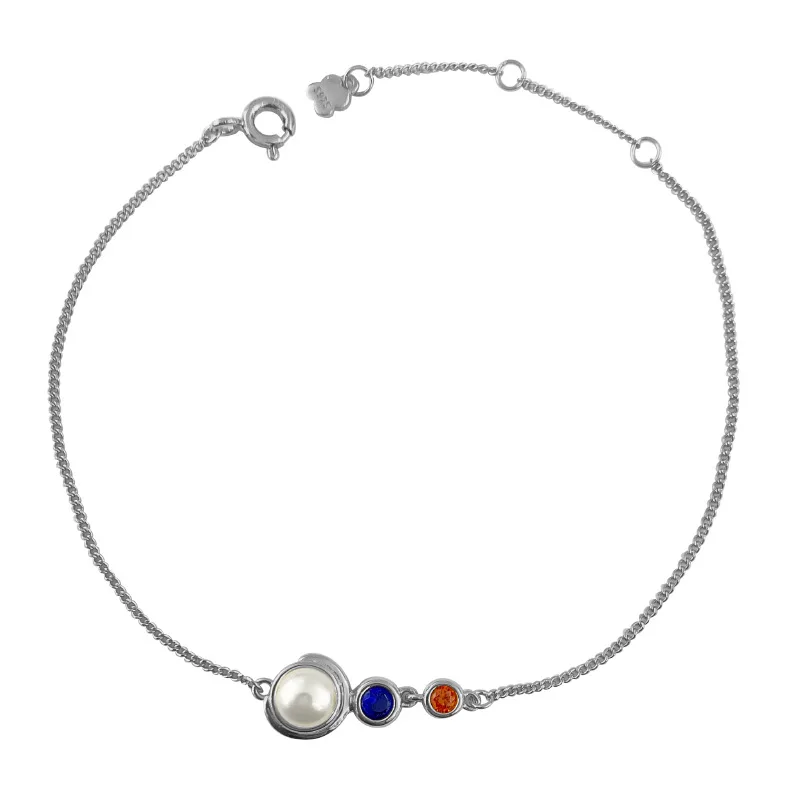 

Kitykiss natural pearl bracelet for women S925 sterling silver niche high-end blue orange zircon inlaid exquisite bracelet