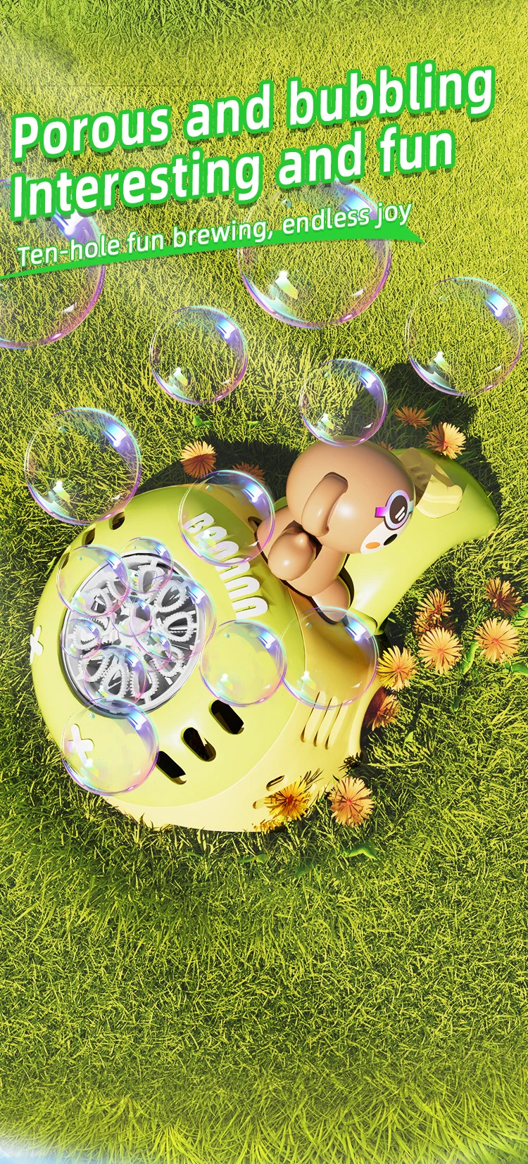 มือผลักดันอัตโนมัติเครื่องเป่าฟองสบู่น่ารักแบบพกพาพร้อมแสงกันลื่นไฟฟ้าสัตว์ฟองของเล่น