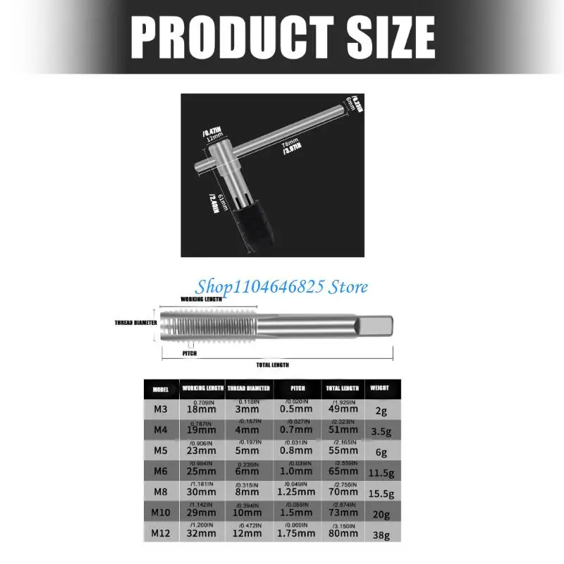 T-Handle Tap Wrench Precisions Thread Maker Set With Multiple Size Option For Metal Plastic Material Processing