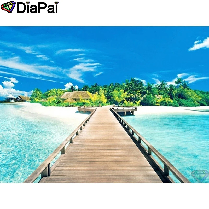 

DIAPAI Diamond Painting 5D DIY 100% Full Square/Round Drill"Bridge island scenery"Diamond Embroidery Cross Stitch 3D DecorA24658