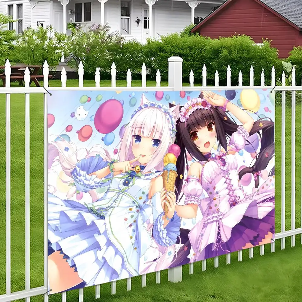 Anime Nekopara Movie Sticky DIY Wall Flags Wall Hanging Tapestry Outdoor Decorative flag Background Blanket
