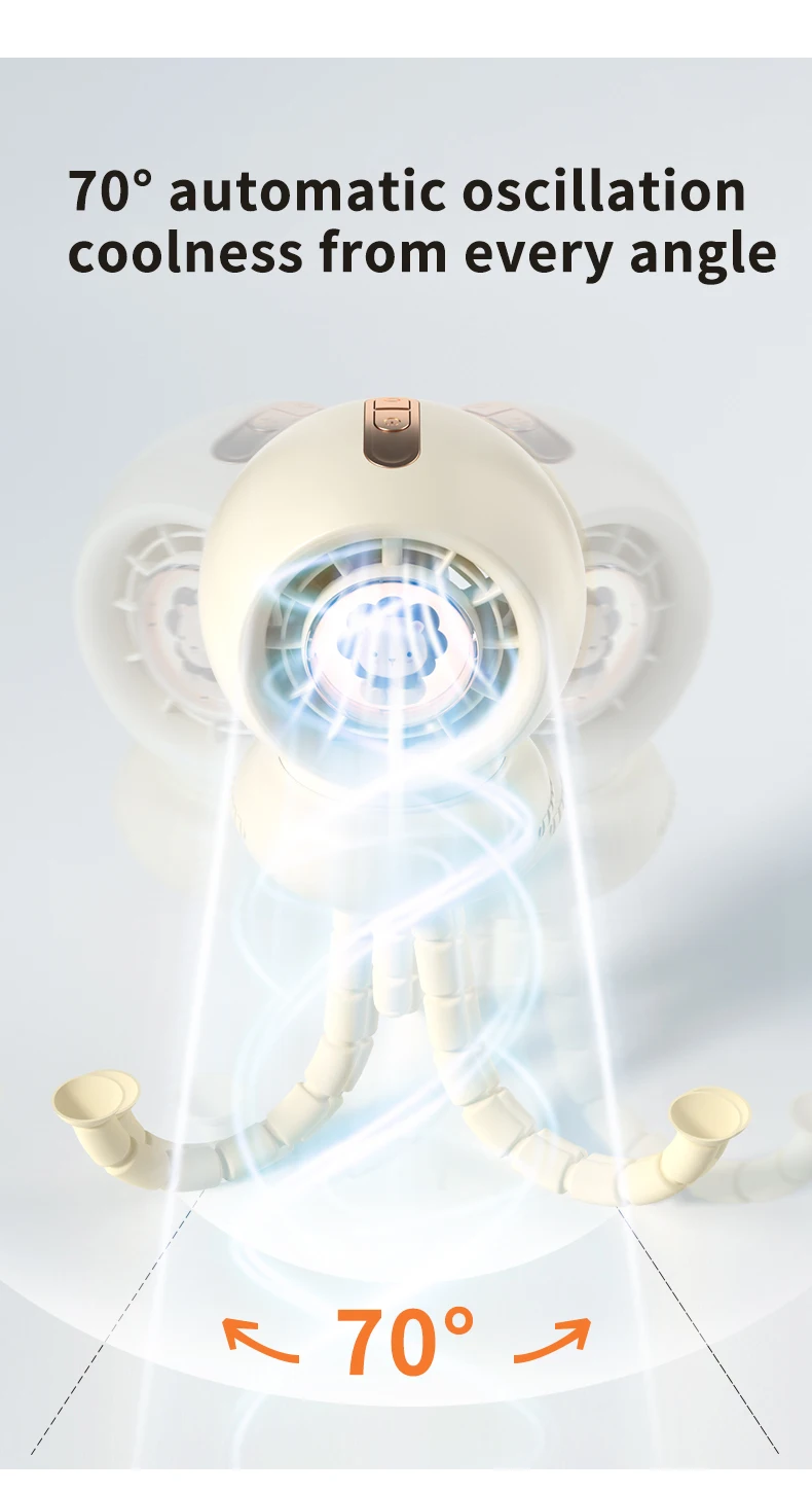 아기 유모차용 휴대용 선풍기 충전식 3600mAh 조명 포함 4단 속도 핸드헬드 스탠드 클립 전기 미니 팬 옥토퍼스 야외용