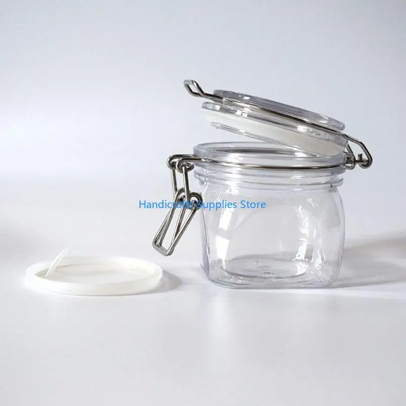 R1WA 220ML Plastic Square Clip Top Storage Jar With Airtight Seal Lid Kitchen Co