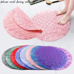 Silicone World Round Anti-Skid Bathroom Mats, PVC, Massage Foot Mat, Ventosa com furo de drenagem, Tapete de piso, Chuveiro