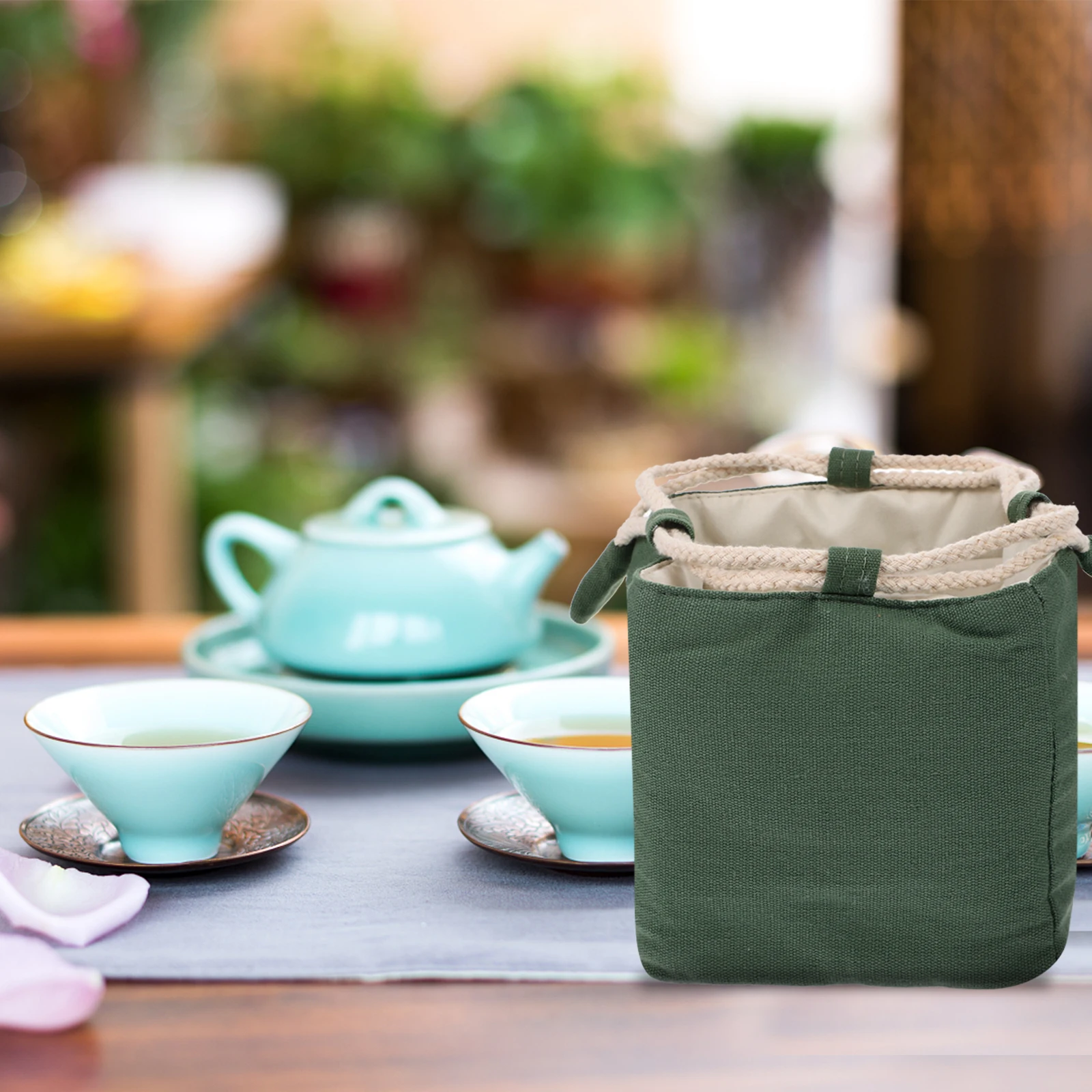 

Tea Set Bag Cotton Simple Teacup Portable Storage Tote Pot Holder Gift Carrier Organizer Drawstring Pouch Multi Function Tea Cup