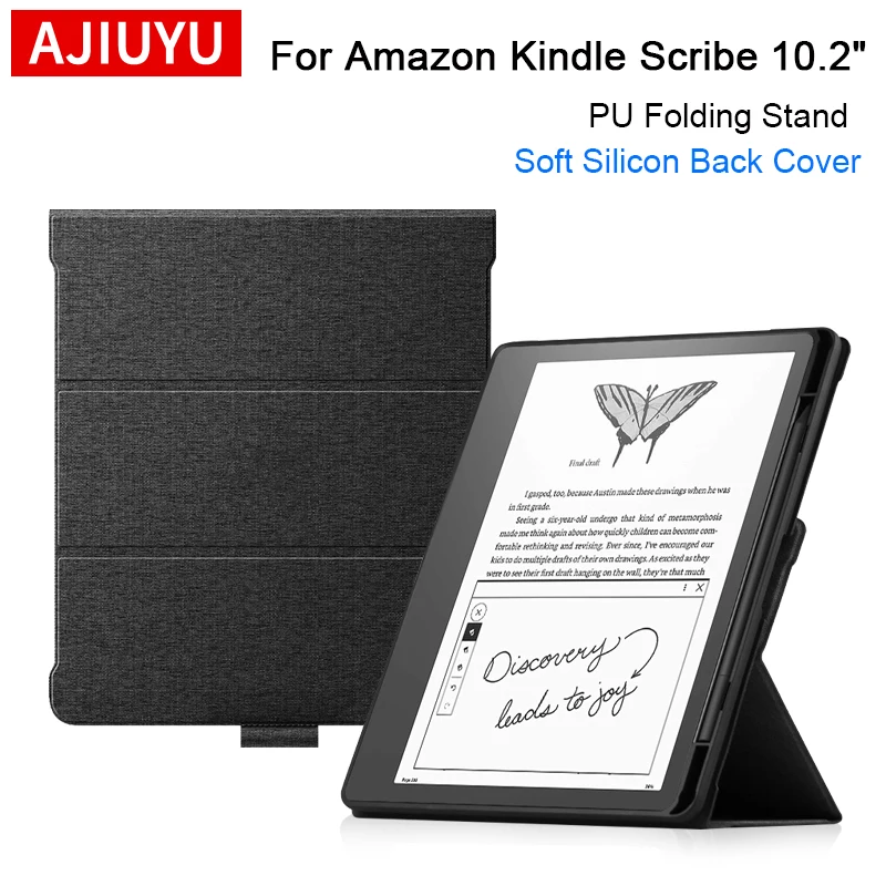 AJIUYU For Kindle Scribe 2022 Case 10.2 inch PU Folding Stand Soft Silicon Back Cover For Kindle Scribe 10.2