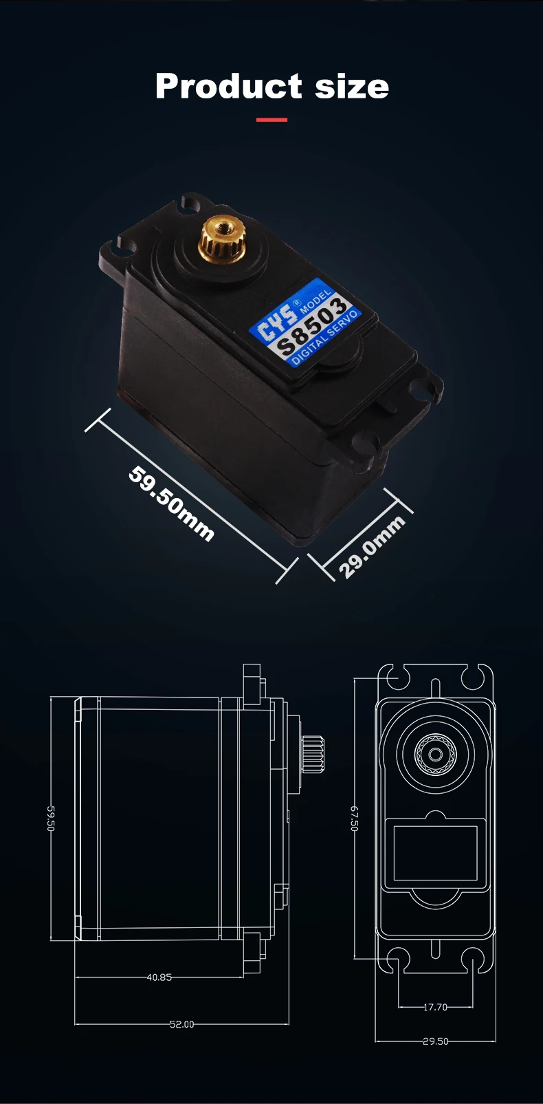 CYS-S8503 30kg High Torque Digital Servo JR Plug 17T Metal Gear HV Servo for 1:5 RC Car Redcat HPI Baja 5B SS RC Car Truck Robot