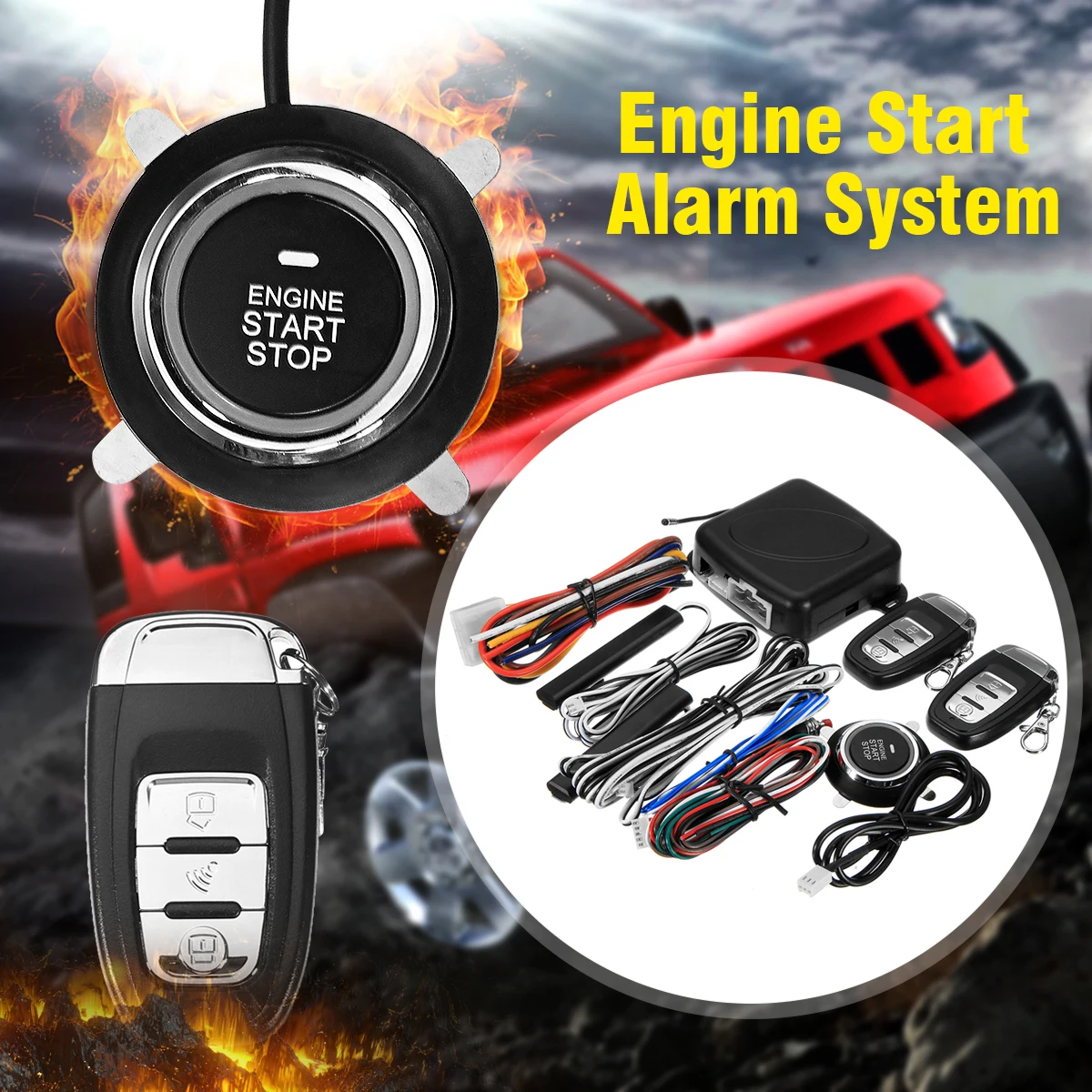 9-teiliges DIY-Set für schlüssellosen Zugang und Motorstart, schlüsselloses Alarmsystem mit Druckknopf, Fernstart und -stopp für Automobile, Auto-Zubehör