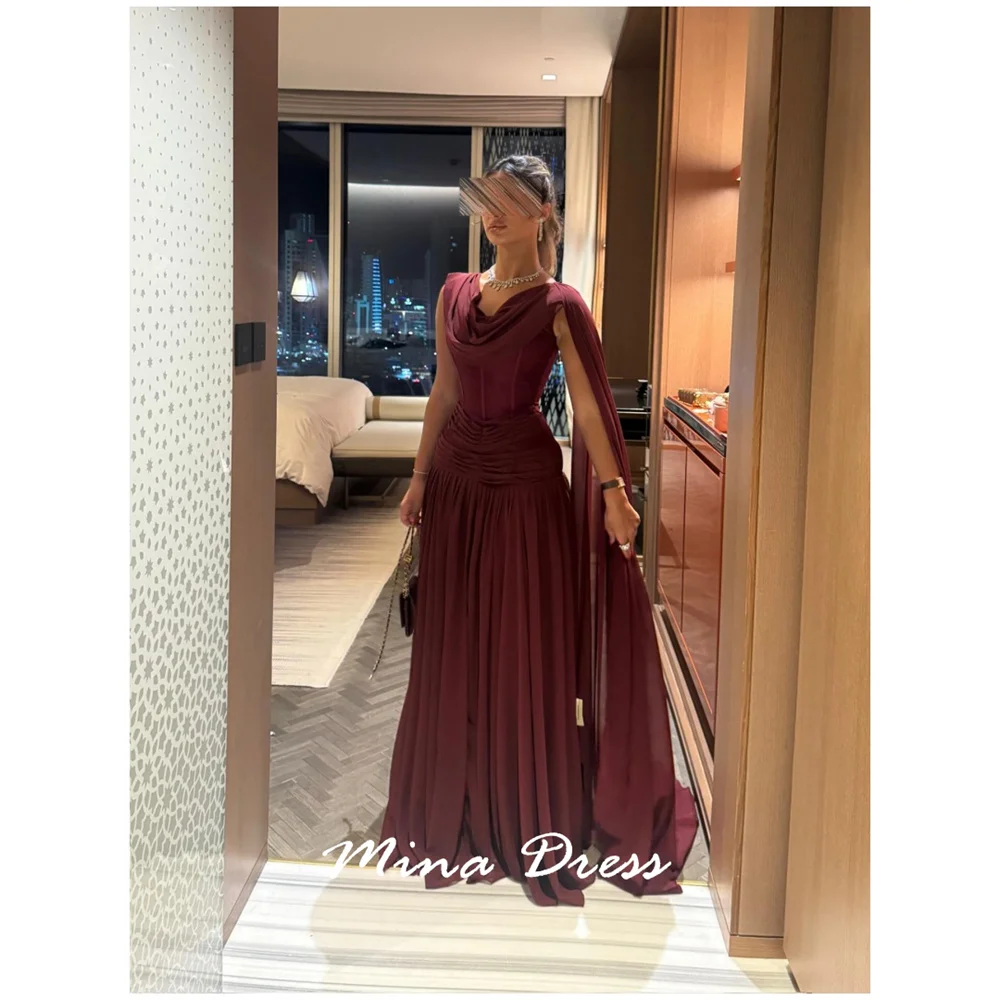 

Mina Customized Shawl Evening Dress Luxury Elegant Party Dress Pleated Sleeveless Crew Neck Dresses for Special Occasions Woman