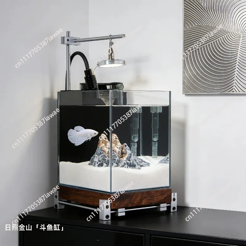 Small mini betta tank Thai betta special ultra-white glass snow mountain landscaping water-free ecological desktop ornament