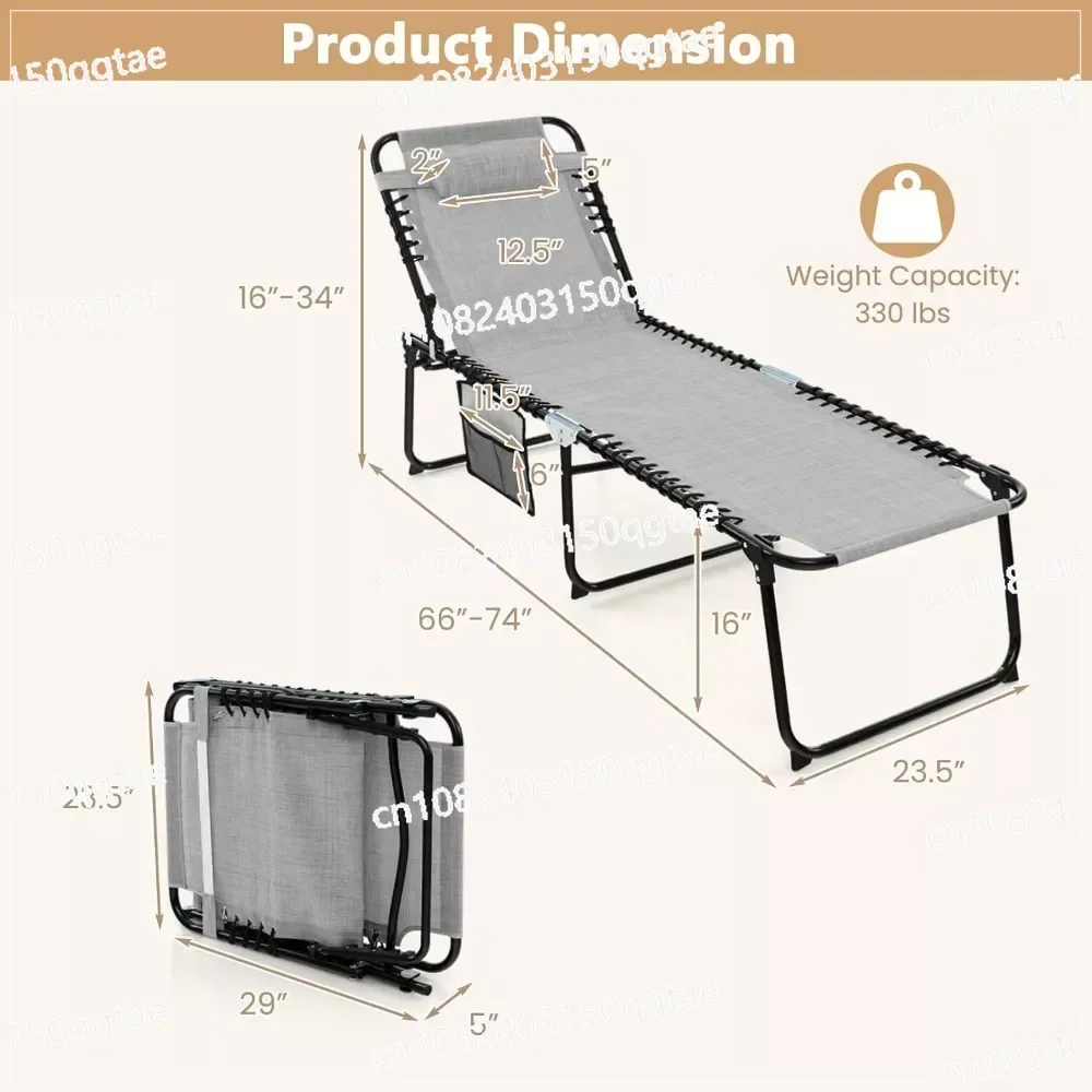 Outdoors Recliners, Outside Set of 2 Folding Tanning Chair W/Headrest, 4 Adjustable Positions, Outdoor Beach Chair