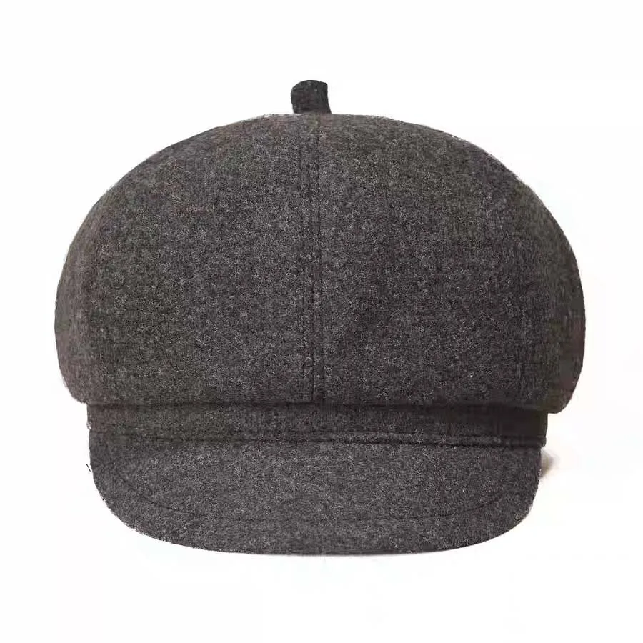 Men Street Bonnet Wool Painter's Hat pumpkin hat Sheepskin Black/Grey Male Thin Hats  Forward Cap Leisure Duckbill Casquette