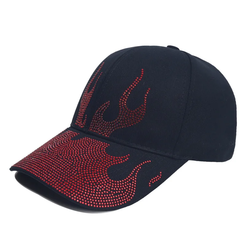 European and American Style Rhinestone Flame Baseball Cap for Women, Korean Version Versatile Sun Protection Cap