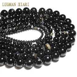 Wholesale Natural Black Stripes Agates  Stone Beads For Jewelry Making DIY Bracelet Necklace 4/6/8/10/12 /14 mm Strand 15''