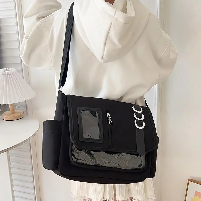 Large Capacity Versatile Single Shoulder Crossbody Bag Korean Style Soft Nylon Transparent College Girls Casual Bag