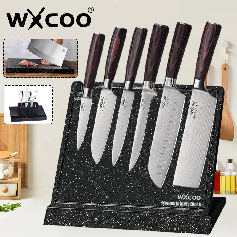 WXCOO Kochmesser mit Damaskus-Muster, Schneidemesser-Set, scharfes Gemüseschneidermesser, professionelle japanische Messer für Küchenblöcke