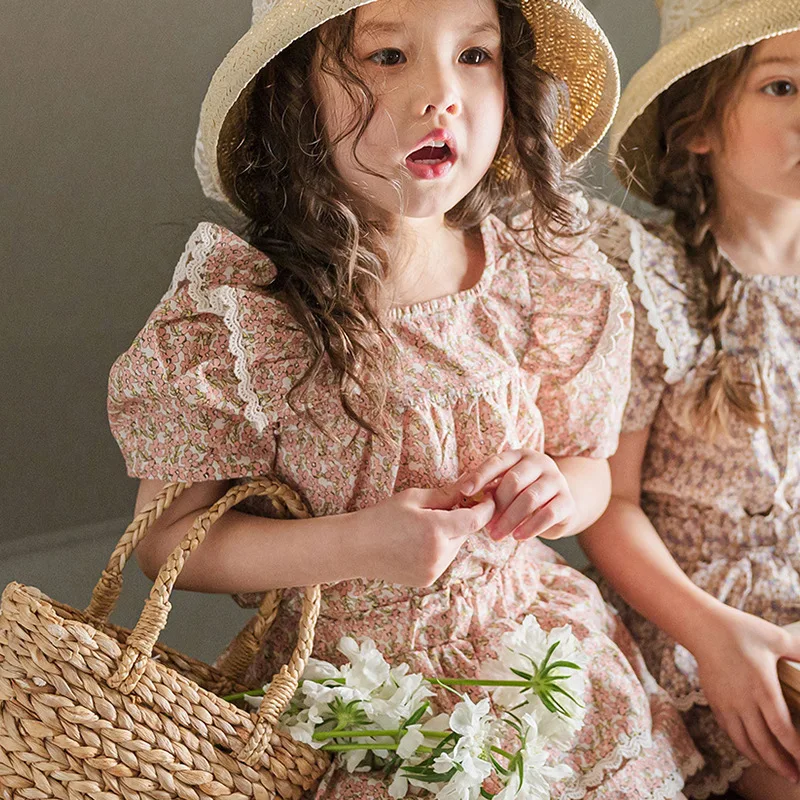 

Girls Lace Floral Shirt 2025 Summer New Sweet and Cute Korean Fashion Casual Versatile Lace Floral Bubble Short Sleeved Shirt