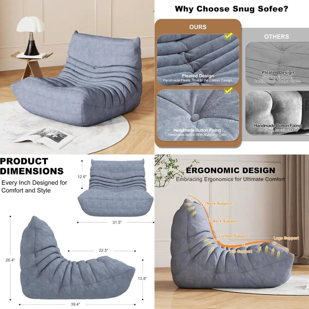 

Adult-Sized Bean Bag Chairs with Soft, Waterproof Fabric for Comfortable Living Spaces and Reading Nooks
