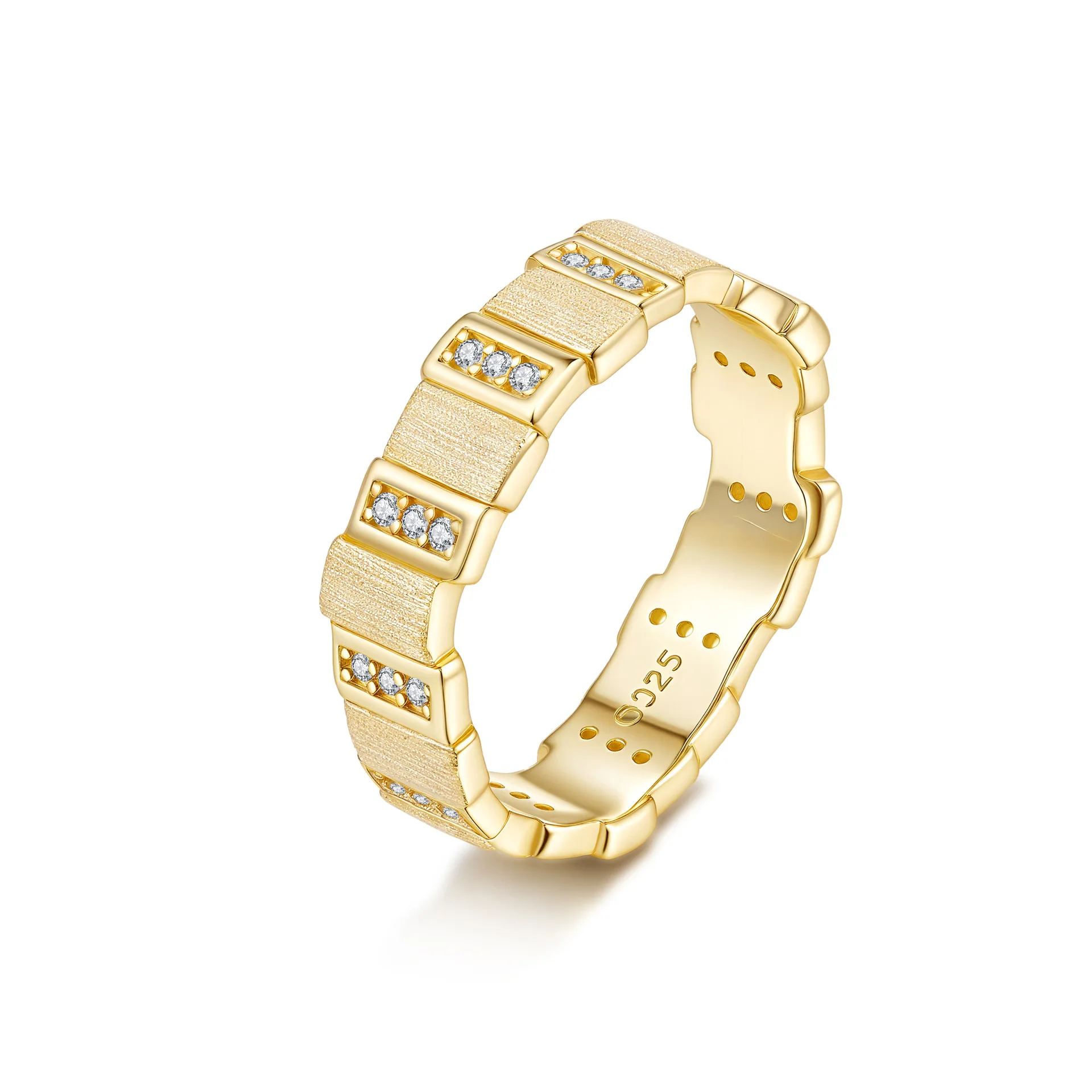 Irregular Brushed Finish Ring 925 Sterling Silver 18K Gold Plated Unique Comfort Fit Engagement Ring for Women
